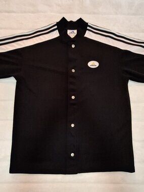 Adidas Vintage 90s Snap Front Warm Up Jersey Black/ White- Mens- Medium